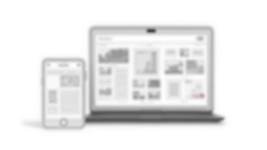 Responsive Kartenlayout zeigt die gleichen Karten auf drei verschiedenen Bildschirmgrößen: Mobiltelefon, Tablet und Desktop